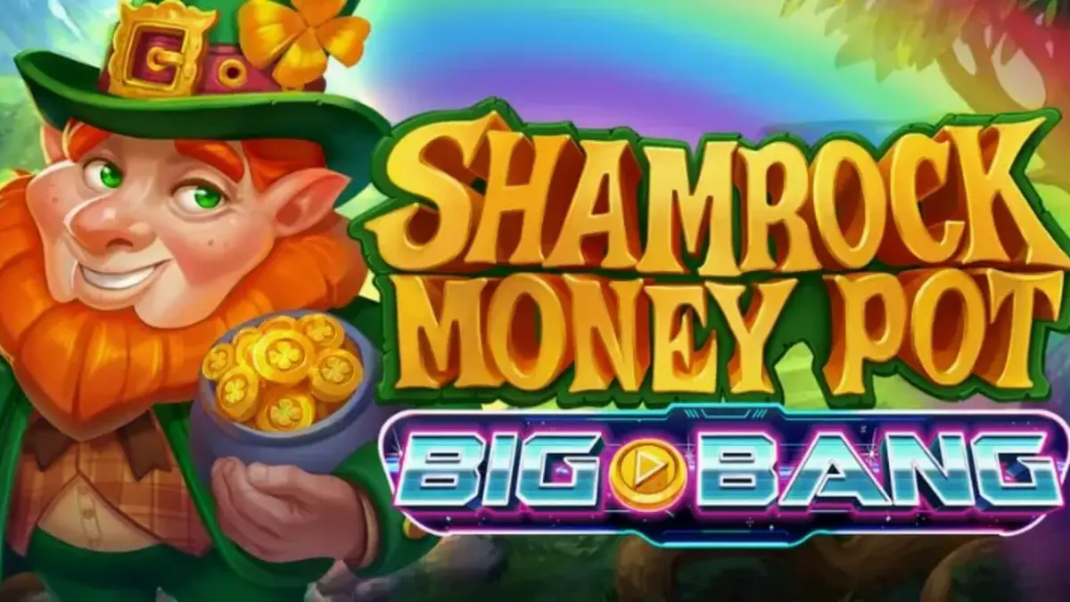 Tampilan visual slot Shamrock Money Pot Big Bang dengan tema luar angkasa dan elemen Irlandia